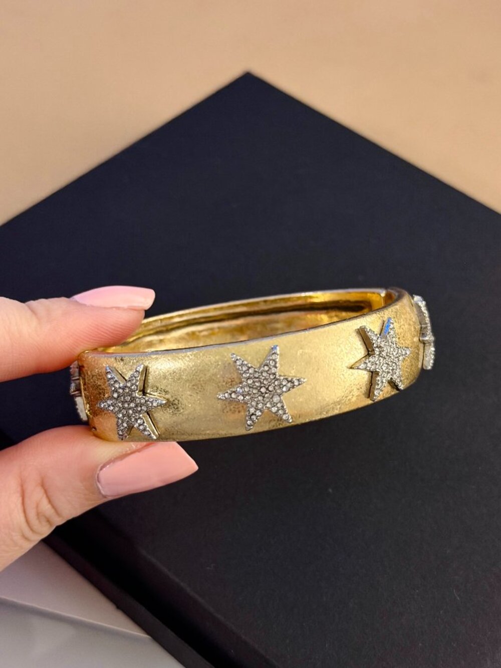 MARLYN SCHIFF - Starburst Bangle Bracelet | Gold Crystal Pavé Stars Jewelry